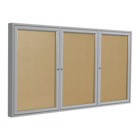 Ghent Ghent Enclosed Bulletin Board, Outdoor, 3 Door, 72"W x 48"H, Caramel Vinyl/Silver Frame PA34872VX-181